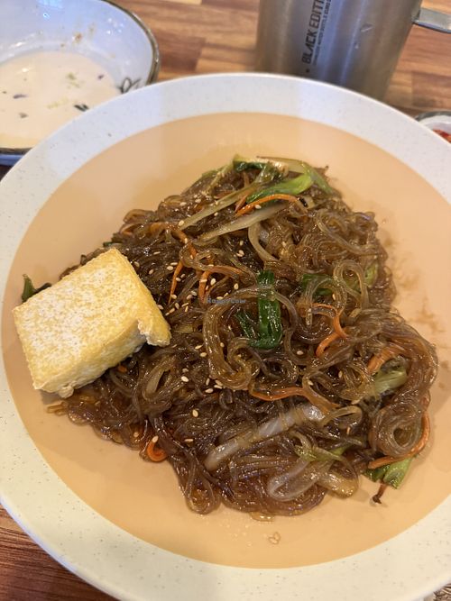 Japchae with most of tofu eaten already  at Tofu Story in Aurora