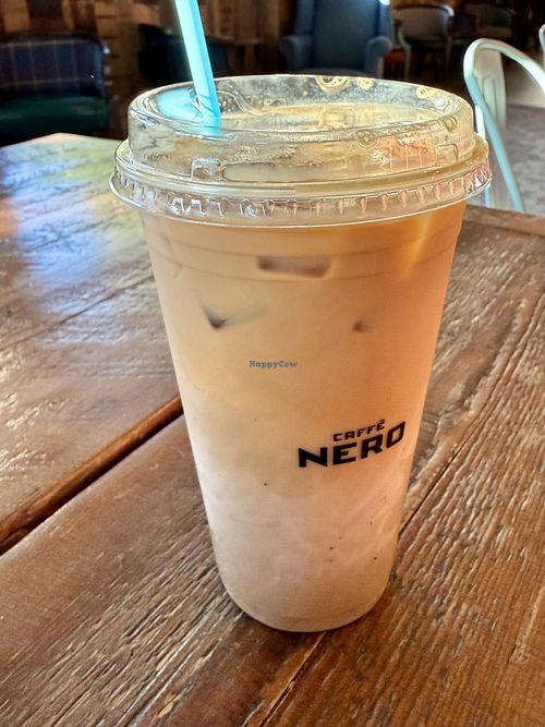 Pistachio iced soy latte   at Caffè Nero in Providence