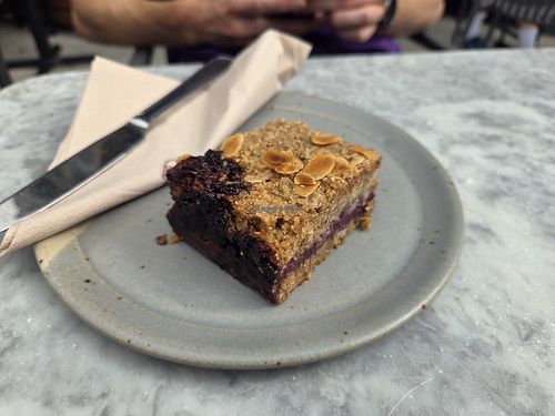 Vegan dark chocolate and raspberry oat slice at Little Loaf Redland in Bristol