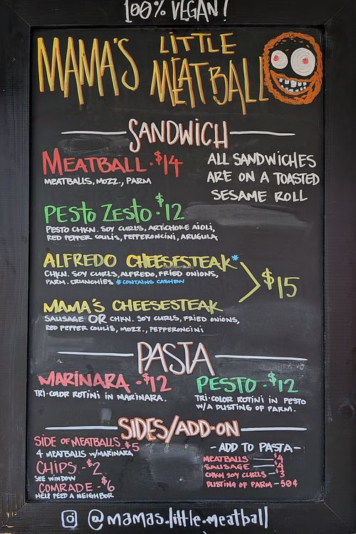menu at Mama's Little Meatball at the Beer Porch in Portland