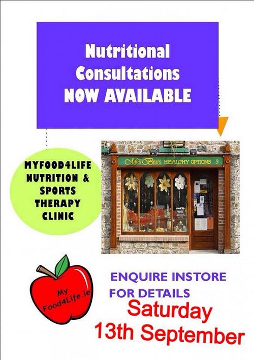 Lisa O'Brien is back giving one on one consultations in September. Call in for a consultation form and your half price voucher. at Mrs. Bee's Healthy Options in Gorey