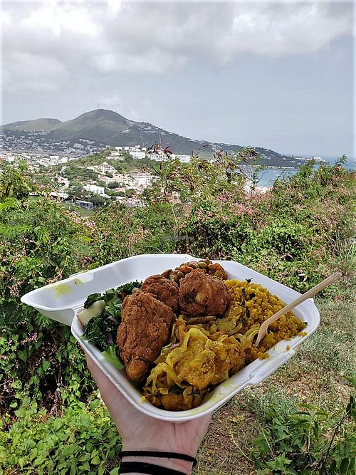 The incredible view from their Pilgrim Terrace spot nestled up above.  Enjoy the view and eat at one of their couple picnic tables.   at Love Livin in St Thomas