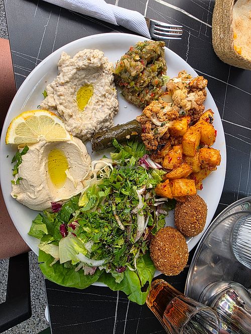 Vegetarian plate (actually vegan) at Zain BBQ in Brussels