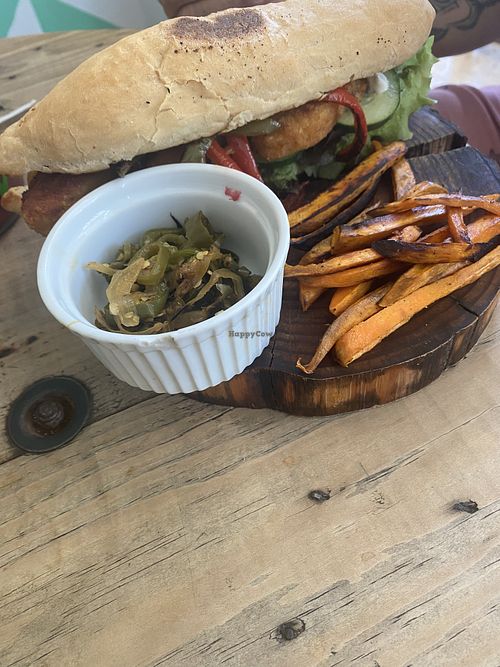 Palma Baguette Sandwich w/Fries + Chiles  at Verde Vegan in Acapulco