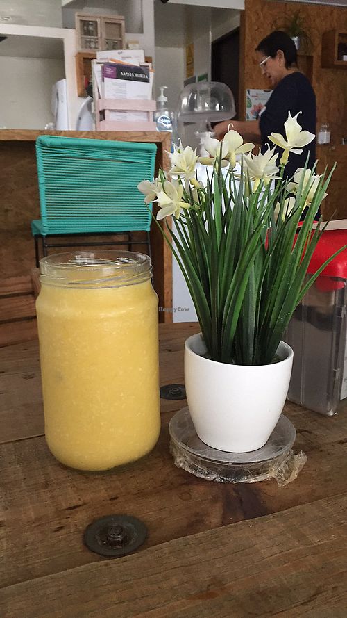 Mangazo (Jugo de mango, coco y jengibre) at Verde Vegan in Acapulco
