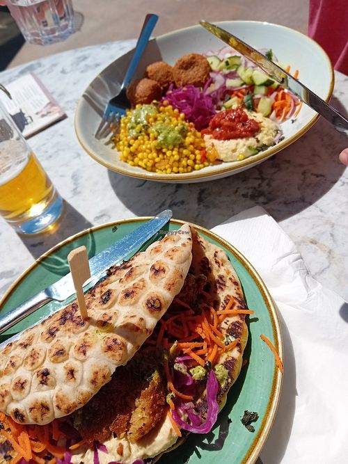 Meze bowl and Falafel in flat bread at Lansio Lounge in Tenby