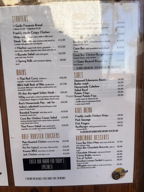 Menu in English  at Bar La Cueva in Nerja
