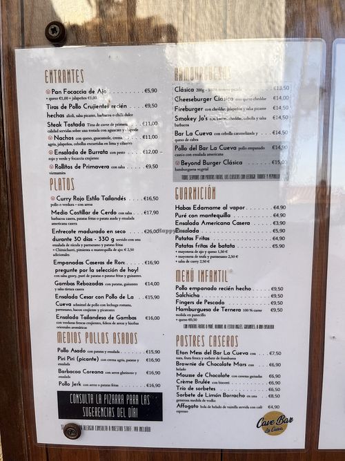 La Carta en Español   at Bar La Cueva in Nerja