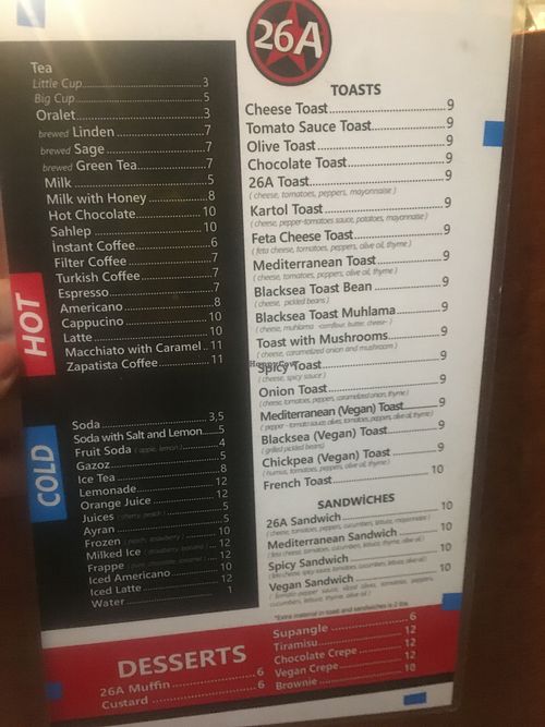 Menu  at Kafe 26A - Beyoglu in Istanbul