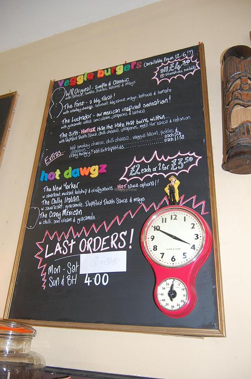 Menu (as at 10th June 2015) at The Waiting Room in South East London