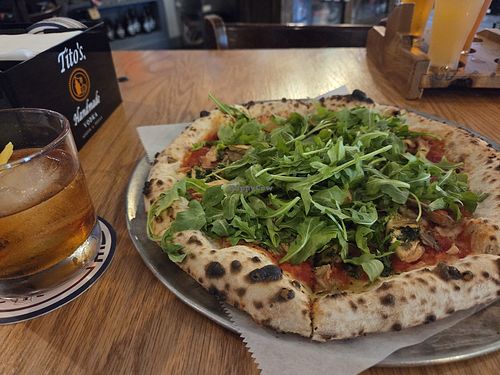 Red Rossa Pizza- marinara sauce, pesto, mushrooms, arugula at Potomac Ridge Brewing in Sharpsburg
