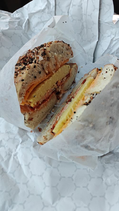 Bacon egg cheese spicy mayo at Bavarian Bagel Co. in Cashmere