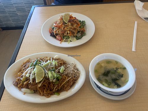 Pad thai, papaya, miso soupp  at Thai Vegan in Albuquerque