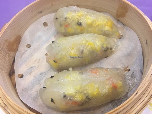 Corn and carrot "goldfish" dumplings at Bodhisattva - Mong Kok in Kowloon
