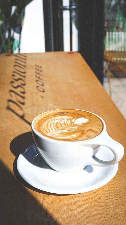 Latte with almond milk  at Passionfruit Coffee in Brooklyn