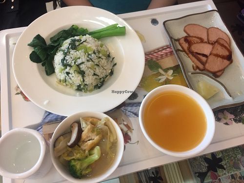 Meal set: veggie rice, vegetarian eel, veggie stir-fry at Tishifang 滴水坊 - Kowloon Bay in Kowloon