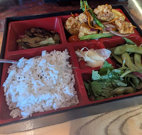 Vegan bento box with tofu at Neko Asian Street Food in Carlow