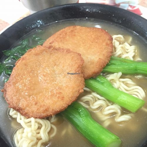 Noodles soup with vegetarian pork at Ka Ka Lok Fast Food Shop in New Territories