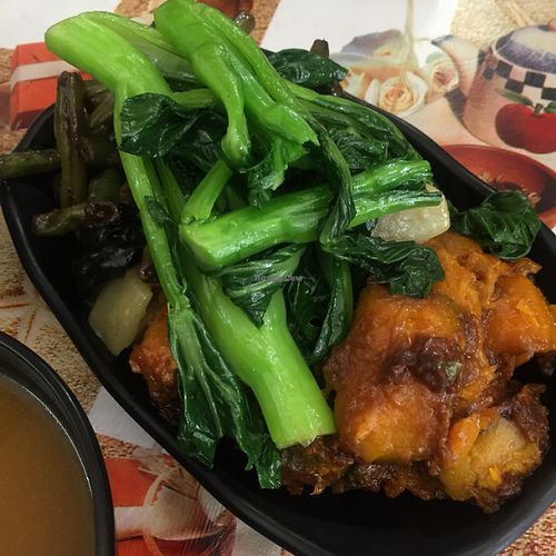 lunch meal set: veggie, pumpkin, beans and radish at Ka Ka Lok Fast Food Shop in New Territories