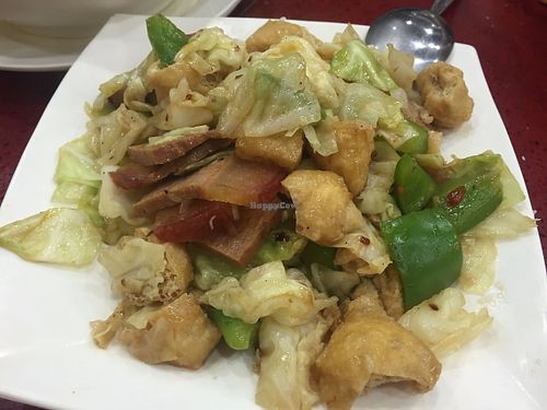 Spicy Fried veggie and mock pork belly at Soo Good Luen Wo 好素聯和 in New Territories