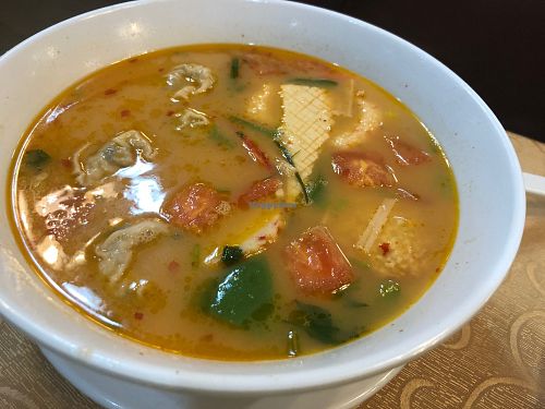 Tom Yam Soup with wonton dumplings at Mighty Vegetarian 大力齋廚 - Tuen Mun in New Territories