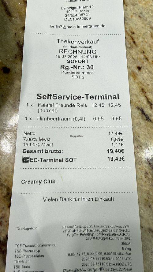 Prices  at immergrün  in Berlin