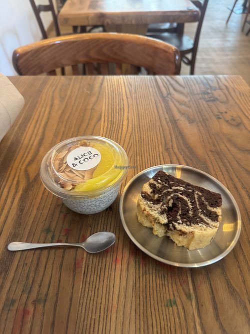 Vegan chia pudding and marble cake  at Alice et Coco in Brussels