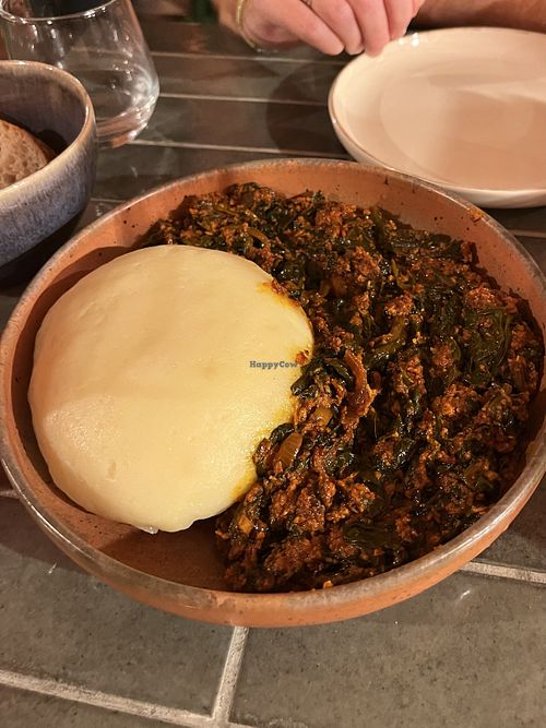 Egusi with fufu  at ODO Afro Fusion Kitchen in Thessaloniki