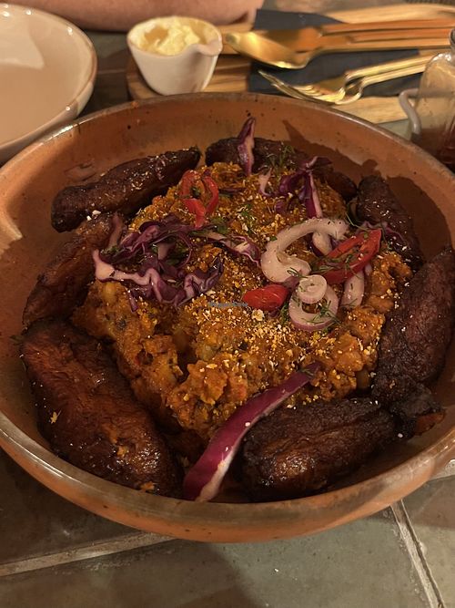 Red red beans with plantain  at ODO Afro Fusion Kitchen in Thessaloniki