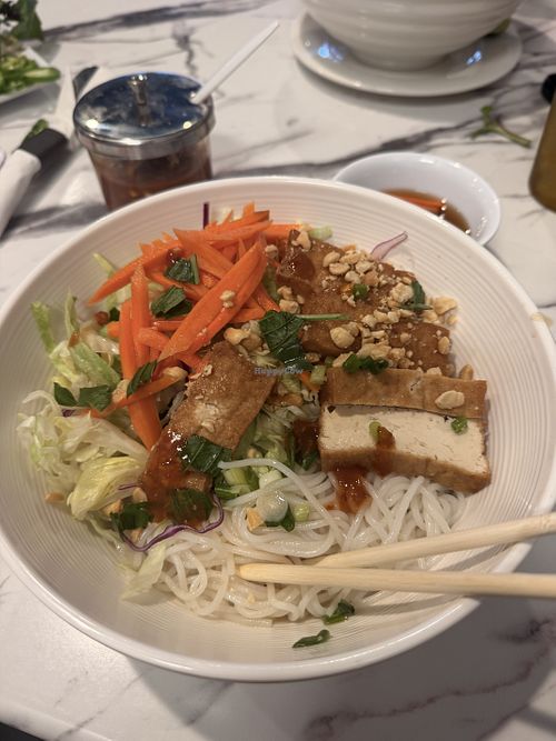 We ordered Vegan Pho and Tofu Vermicelli with vegan sauce and both were amazing! Veggies were fresh and the tofu was so good. Portions were very generous    at Hot Spring PHO - Vietnamese Cuisine in Idaho Falls