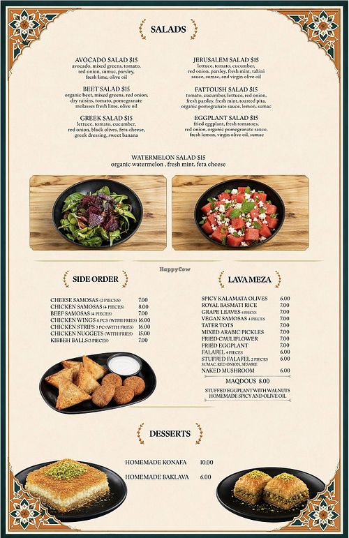 Vegan items labeled   at Lava Diner in New Hyde Park