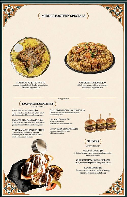 Vegan items labeled   at Lava Diner in New Hyde Park
