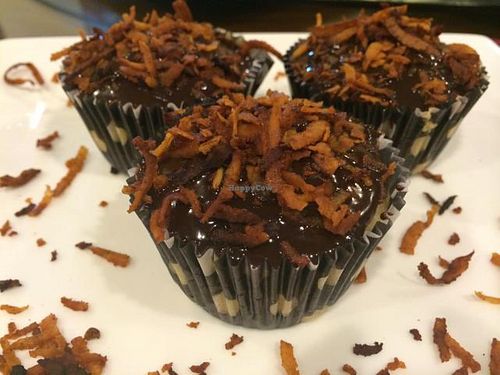 Bourbon Street cupcake. adult cupcake with rich dark chocolate, fudge filling and topping. sprinkled with salty smoky 'bacun' at Green Bar in Muntinlupa