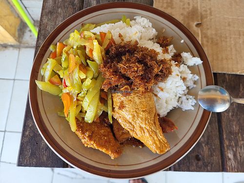 Tofu, veg, sweet shredded coconut at Pasar Tradisional Karimunjawa in 