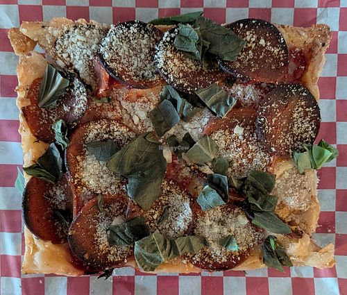 vegan pepperoni pizza at Prettyboy Pizza in Portland