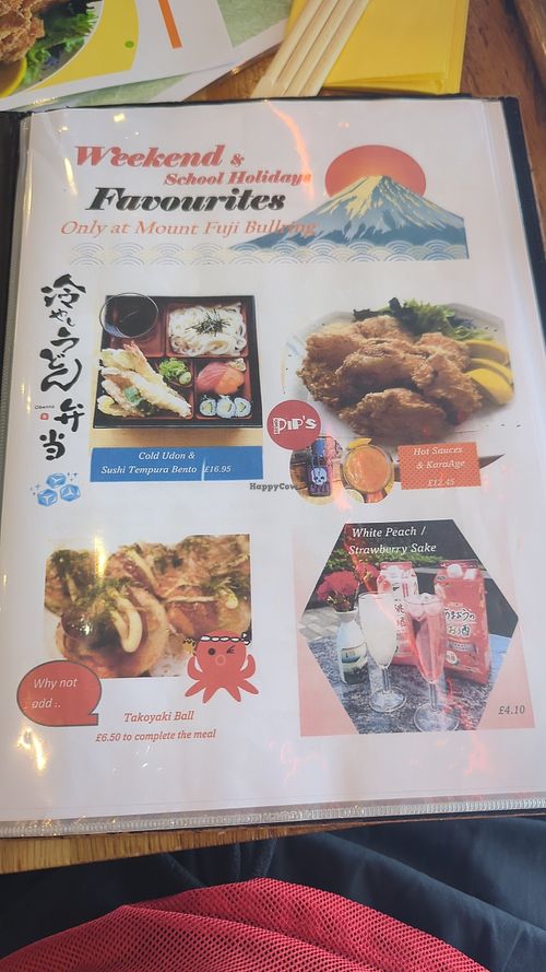 Menu front page at Mount Fuji in Birmingham