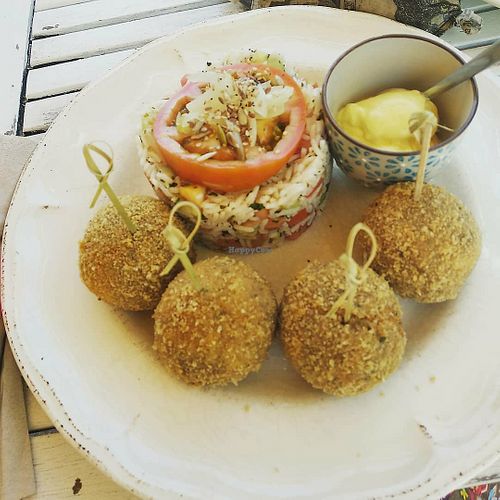 Falafels and rice pilaf at Baobab in Fuerteventura