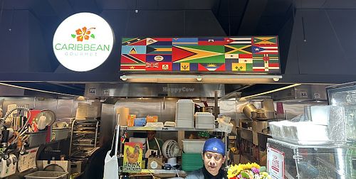 Food stall banner  at Caribbean Gourmet in San Gabriel