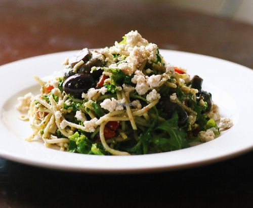 Pesto pasta salad + olives + chargrilled capsicum at Lentil as Anything - Newtown in Newtown