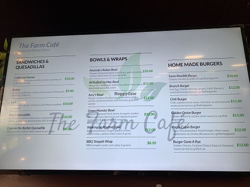 Regular menu at The Farm Concessions and Café in Keene