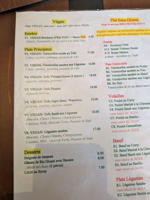 Vegan menu at Vietnam House - Specialities and famous Sandwiches in Fribourg
