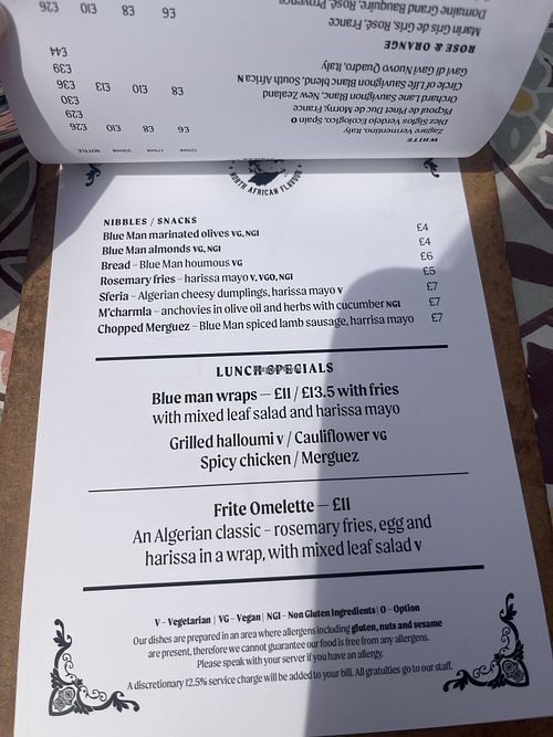 Menu   at BLUE MAN in Brighton
