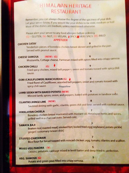 More menu still at Himalayan Heritage in Washington