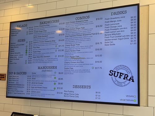 Menu at Sufra Mediterranean Food in Boston