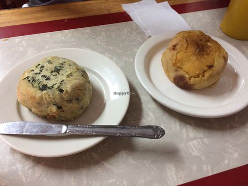 spinach and sweet potato knishes at Yonah Schimmel's Knish Bakery in New York City