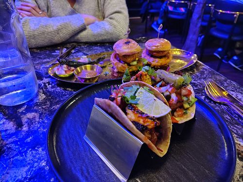 Tofu tikka tacos and pav sliders at Pitra Waterfront in Skipton