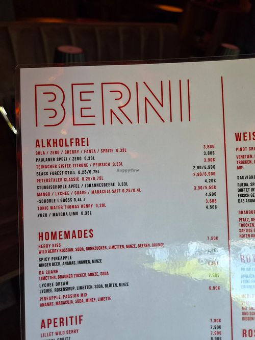 Menu at BERNI in Pforzheim
