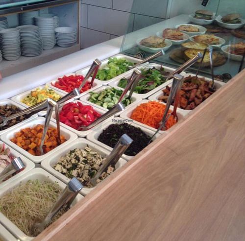 Salad bar at Village Green in Tel Aviv