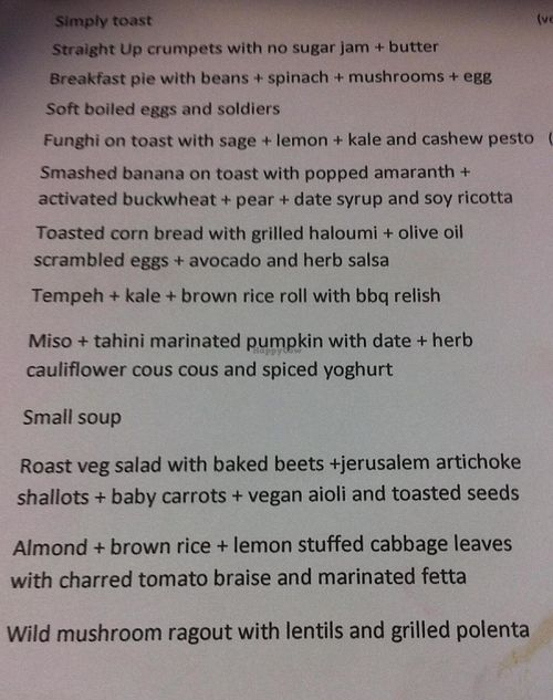 Menu from September 2014. at Straight Up in Hobart