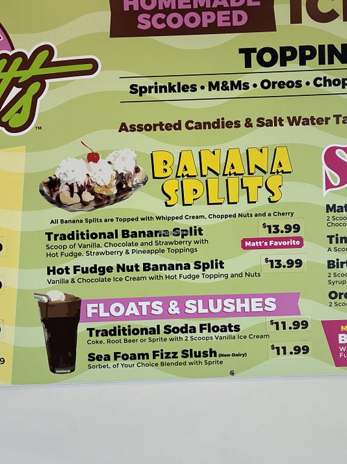 Menu  at Matt's Homemade Ice Cream in Gulf Shores